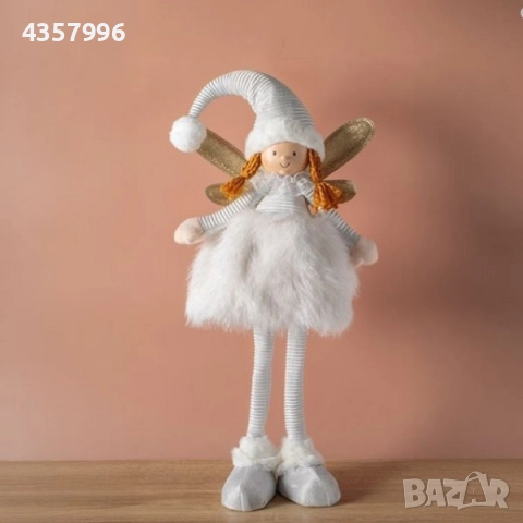 Коледна декоративна фигурка на ангел с пухкава пола, 69см