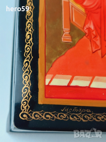 СССР-рисувана кутия папие Маше,фирма федоскино с подпис на художника.Църковен мотив, снимка 9 - Декорация за дома - 44970840