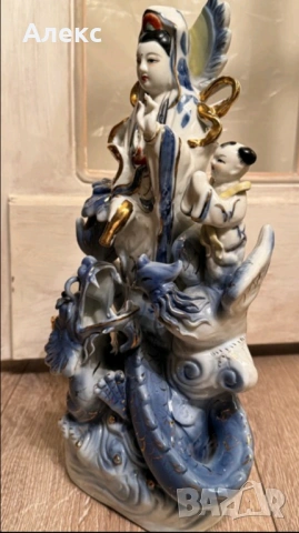 Голяма винтидж Китайска статуетка Гуан Ин– 32см, 1.255кг, снимка 5 - Антикварни и старинни предмети - 53309677