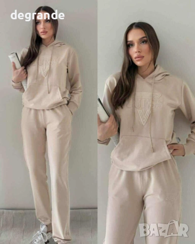 Памучен екип Guess 2 части БЯЛО БЕЖОВО ЧЕРНО, снимка 2 - Спортни екипи - 53715422