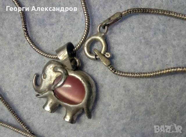 Колие СРЕБЪРНО СЛОНЧЕ АРТ Медальон За ЩАСТИЕ с Шлифовано РОЗОВО КОТЕШКО ОКО и Нежна СРЕБЪРНА Верижка, снимка 5 - Колиета, медальони, синджири - 52776324