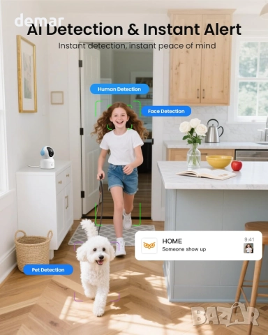 AKINGUAR 4K 8MP Безжична вътрешна камера, 2.4G/5GHz WiFi, 64GB карта, снимка 3 - IP камери - 51766588