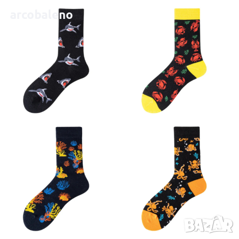 Мъжки чорапи със забавен модел от 3 чифта, 4цвята 