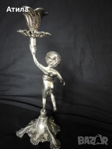 свещник херувим сребрист метал 25/10 см, снимка 3 - Декорация за дома - 49740779