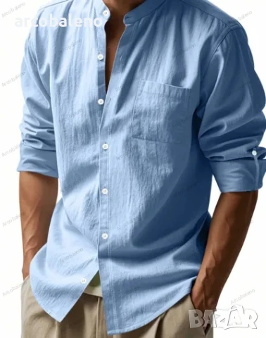Ежедневна мъжка риза с дълъг ръкав и изправена яка, 5цвята , снимка 5 - Ризи - 50472152