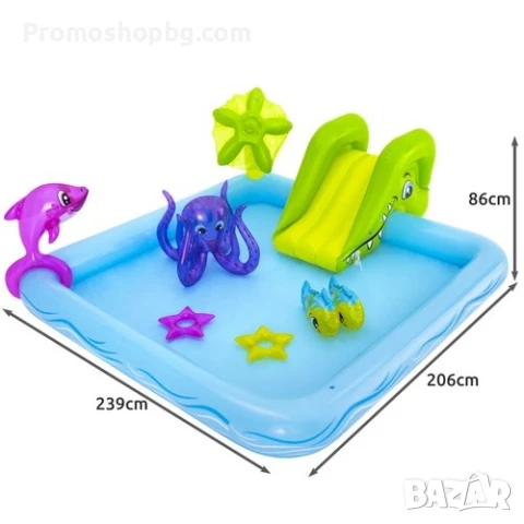Детски басейн с пързалка Bestway Ocean, 239х206х86 см, Многоцветен, снимка 7 - Надуваеми играчки - 50703852