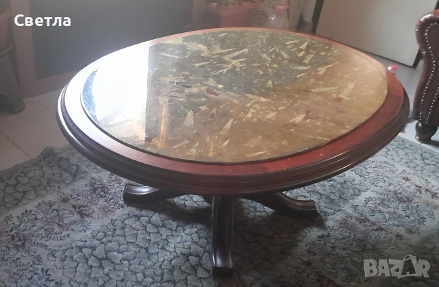 Масивна холна маса с мраморен плот и дърворезба!, снимка 2 - Маси - 53749263