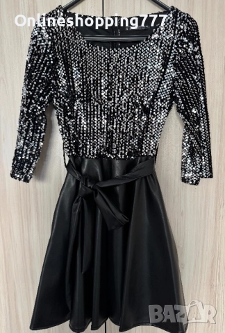 Кожена рокля с пайети