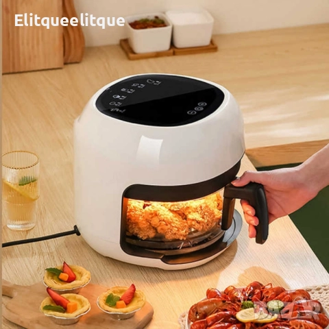 Интелигентен въздушен фритюрник 6 литра с прозрачен визуален прозорец – Здравословно готвене , снимка 7 - Друга електроника - 52284156