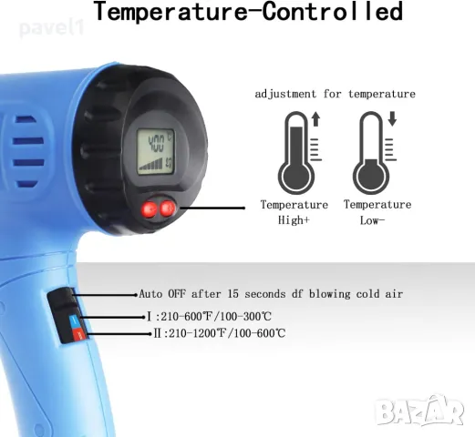 MOWIS 2000 W професионален пистолет за горещ въздух с LCD дисплей 100~600 ℃ Регулируема температура, снимка 2 - Други инструменти - 48709668