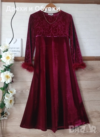 Официална нова рокля с естествени пера и пайети 