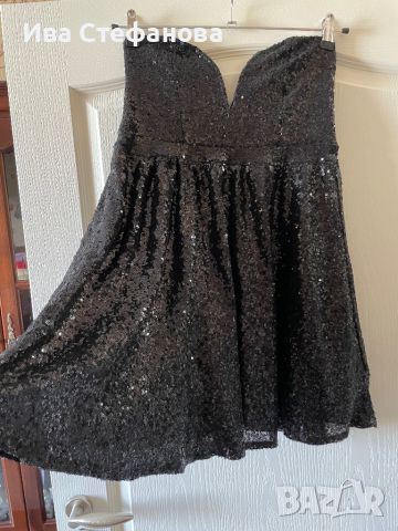 Нова висока талия парти коктейлна официална черна рокля пайети широк лежерен модел тип бюстие , снимка 6 - Рокли - 46483567