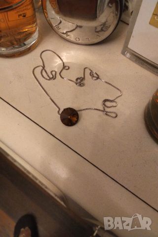 Сребърен синджир и висулка естествен кафяв турмалин , снимка 4 - Колиета, медальони, синджири - 45343609
