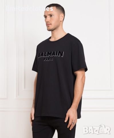 BALMAIN Flocked Gold Metallic Logo Print Oversized Мъжка Тениска size M и XXL, снимка 5 - Тениски - 46653405