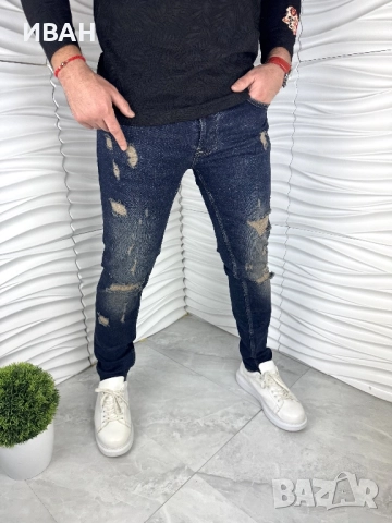 Мъжки дънки в син цвят с накъсан ефект, снимка 2 - Дънки - 52967549
