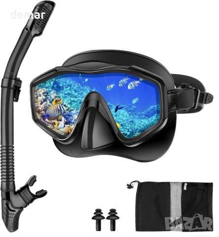 Immver Комплект за гмуркане с шнорхел, маска, тапи за уши и чанта  за възрастни, против замъгляване, снимка 1 - Водни спортове - 44988560