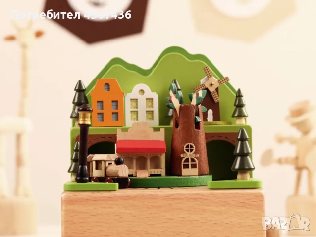 Ръчно изработена дървена музикална кутия с влакче, снимка 3 - Декорация за дома - 52746988