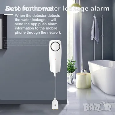 WiFi Детектор за течове на вода с вградена акумулаторна батерия  и аларма Tuya    