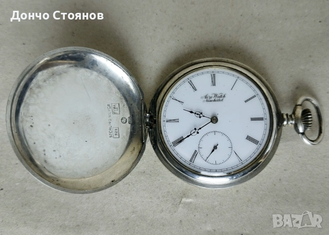 Стар сребърен джобен часовник "Aero Watch Neuchatel" / Swiss Made / 17 Jewels за ремонт или за части, снимка 2 - Джобни - 53651172