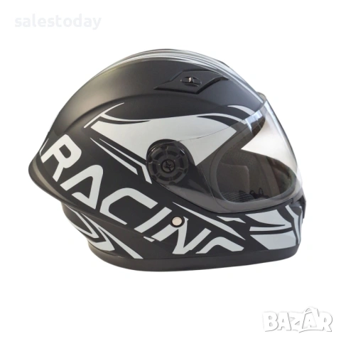 Детска Каска със слюда Racing, Черен/бял- Мат, снимка 3 - Аксесоари и консумативи - 53869870