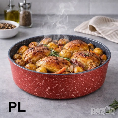 Тава Oliver Voltz OV54322B – Кръгла алуминиева тава с мраморно покритие (28/7, 30/7, 32/7 см), снимка 3 - Прибори за хранене, готвене и сервиране - 54206589