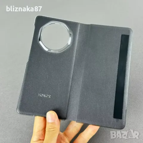 Оригинален кожен Flip калъв за Honor Magic V3 Черен / Зелен, снимка 3 - Резервни части за телефони - 48040427