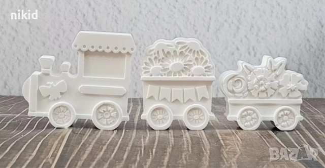 3D 3 Коледен Вагон вагони влак локомотив силиконов молд форма фондан смола шоколад гипс декор, снимка 5 - Форми - 52298680