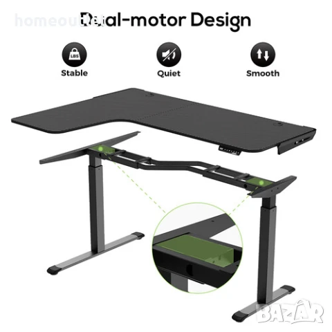 БЕЗПЛАТНА ДОСТАВКА L-образно геймърско / електрическо офис бюро ERK-ETOP-L60L-B-EU, снимка 3 - Бюра - 50651024