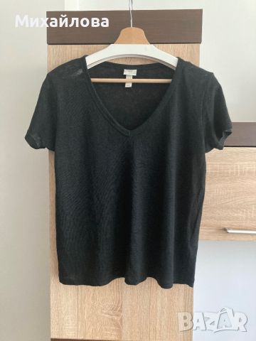 Черна ленена тениска на H&M, S размер, снимка 1 - Тениски - 46387721