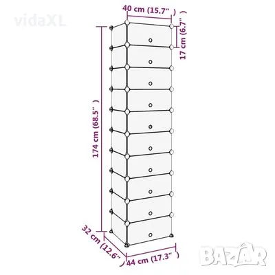 vidaXL Етажерка за обувки, прозрачна, 44x32x174 см, PP (SKU:340561), снимка 4 - Шкафове - 48351156