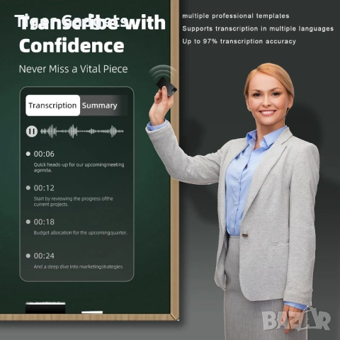 Voicememox GL-101 AI диктофон 64GB Bluetooth ChatGPT транскрипция, снимка 3 - Други - 53982774