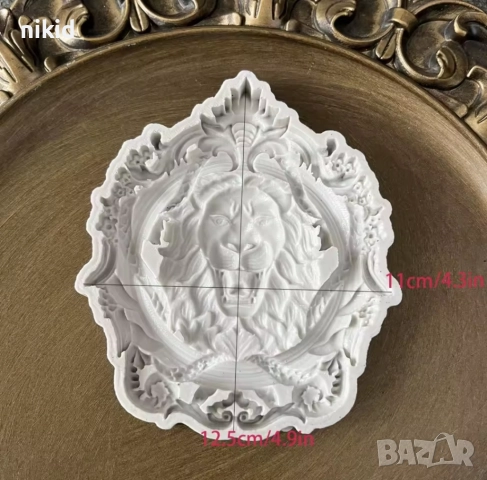 Лъвска глава в овална рамка силиконов молд форма фондан шоколад гипс декор, снимка 2 - Форми - 51980661