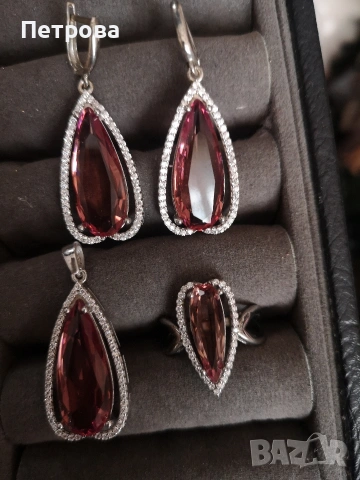 Сребърен комплект със султанит. , снимка 3 - Колиета, медальони, синджири - 53884307