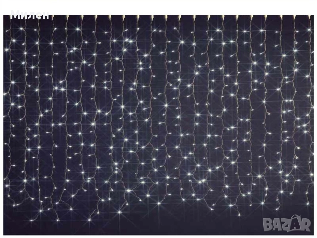 Коледна украса - LED светеща завеса, 300x60 см. Цветове - жълт и многоцветен Дебел кабел, снимка 2 - Лед осветление - 52337651