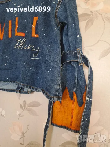 Ръчно рисувано дамско дънково яке, снимка 7 - Якета - 49968078