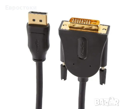 Amazon Basics кабел DisplayPort към DVI, 1920x1080p, 1080@60Hz, позлатени щепсели, 1,8 м, снимка 2 - Кабели и адаптери - 46982706