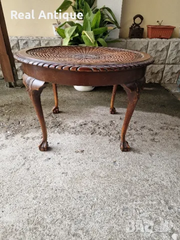 Уникална антикварна английска масичка Чипъндейл от масив и ратан , снимка 3 - Антикварни и старинни предмети - 49683512