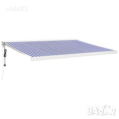 vidaXL Прибираща се тента синьо и бяло 4x3 м плат и алуминий（SKU:3154573, снимка 1