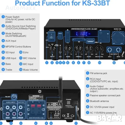 Домашен аудио усилвател KS-33BT Bluetooth 5.0 HiFi 

, снимка 7 - Аудиосистеми - 47772775