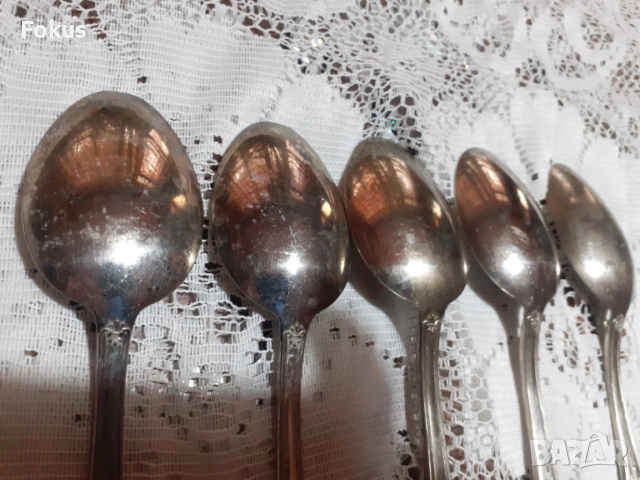 Стари антикварни посребрени прибори лъжици 5 бр. маркирани, снимка 6 - Антикварни и старинни предмети - 53712162