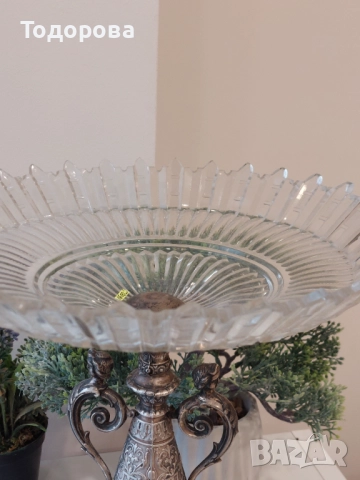 Стара фруктиера(сребро 800 кристал 19 век)Large Fruit Bowl Crystal Cut, 1 500 лв, снимка 5 - Други - 52278698