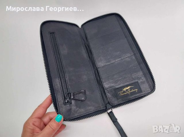 Портфейл Thomas Burberry, Черен кожен портфейл, снимка 3 - Портфейли, портмонета - 46110411