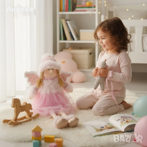 Декоративен текстилен коледен ангел в розово -80 см, снимка 2 - Декорация за дома - 52064193