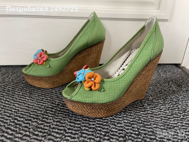 Обувки летни на платформа зелено ново, снимка 2 - Дамски обувки на ток - 45453106