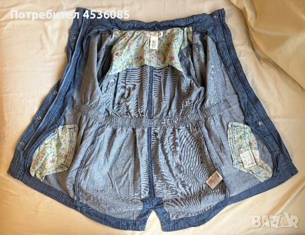 H&M-Детско тънко пролетно/есенно дънково яке с качулка и вътрешен принт на цветя, снимка 4 - Детски якета и елеци - 51172535