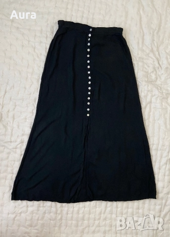 Black button-front midi skirt