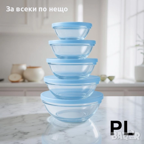Комплект от 5 тенджери със стъклени капаци + 5 стъклени купи с капак Код P1683, снимка 2 - Съдове за готвене - 52941754