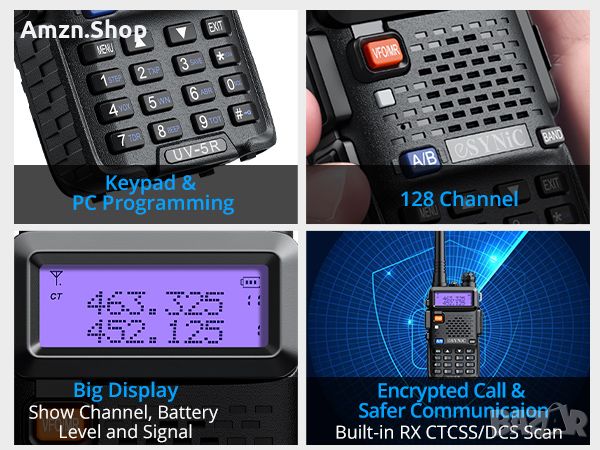 Професионални уоки токи eSynic uv5r 5W акумулаторни UV-5R радиостанции двулентови VHF/UHF ясни разго, снимка 8 - Друга електроника - 46504557