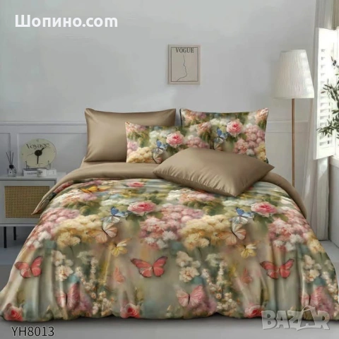 Флорални десени от памучен сатен с ластик, 4 части   4 части, двоен комплект С ЛАСТИК, снимка 13 - Спално бельо - 54068590