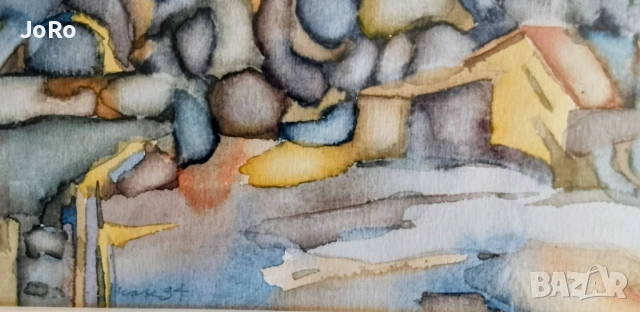 Васил Чакъров-Чак "Самотна къща" красив акварел 1994г., снимка 4 - Картини - 53615074